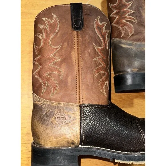 Double H Roper Mens Brown & Black Leather Western Work Boots 3690 Size 12EE